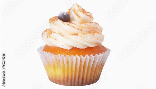 Cupcake with Whipped Cream and Chocolate Topping on White Background