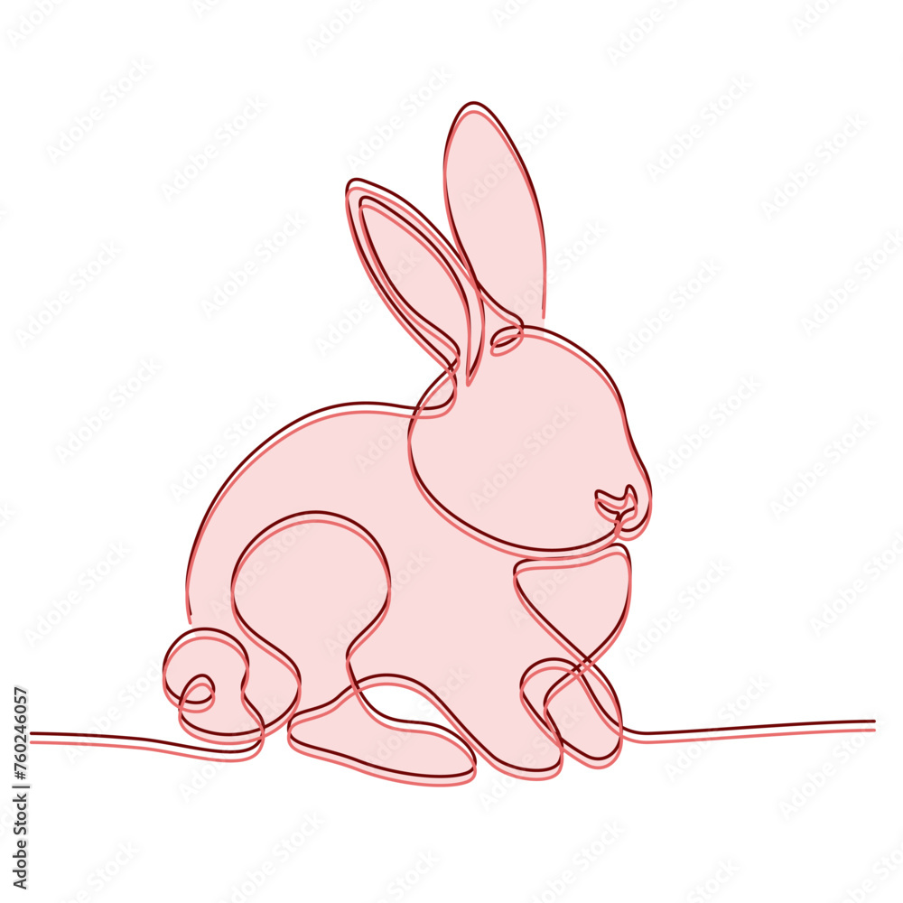 Zajączek wielkanocny rysowany jedną ciągłą linią w czerwonym kolorze. Sylwetka uroczego królika w prostym minimalistycznym stylu. Ilustracja wektorowa. - obrazy, fototapety, plakaty 