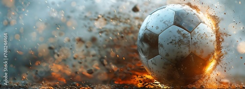 Close up of a soccer ball at the moment of a powerful kick off capturing the energy and anticipation of the game