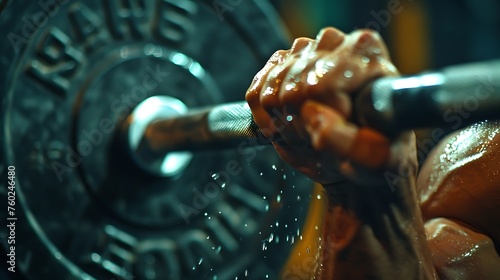 Close up of a weightlifters hands gripping a barbell tightly showcasing the determination and focus during a heavy lift