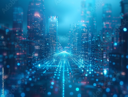 Blur image to use as background of The cityscape comes alive at night with a cybernetic glow  lights and reflections create a sense of futuristic vibrancy.