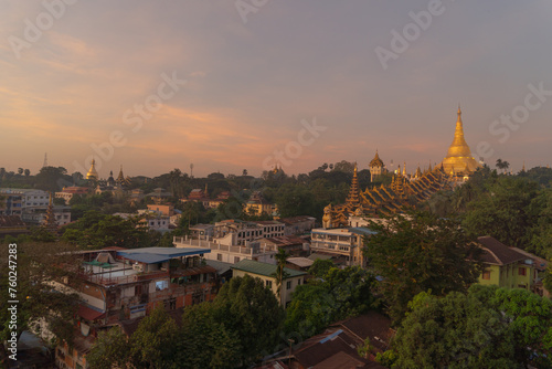 Shwedagon Pagoda, Burmese temples of Bagan City, unesco world heritage, Yangon, Myanmar or Burma. Tourist destination. © tampatra