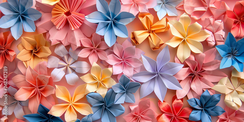 origami style paper craft floral background with very colorful flowers  can be used for graphic background Generative ai 