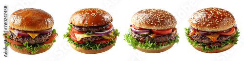High quality hamburgers isolated on a transparent PNG background, white background , Generative Ai