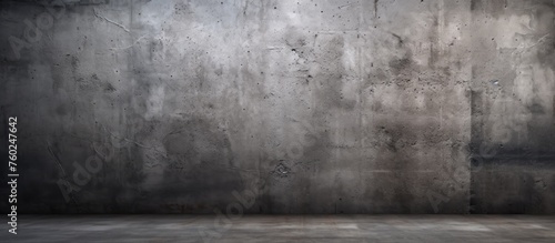 A monochrome photography of an empty room with a grey concrete wall and floor. The darkness creates tints and shades on the rectangle of the road surface