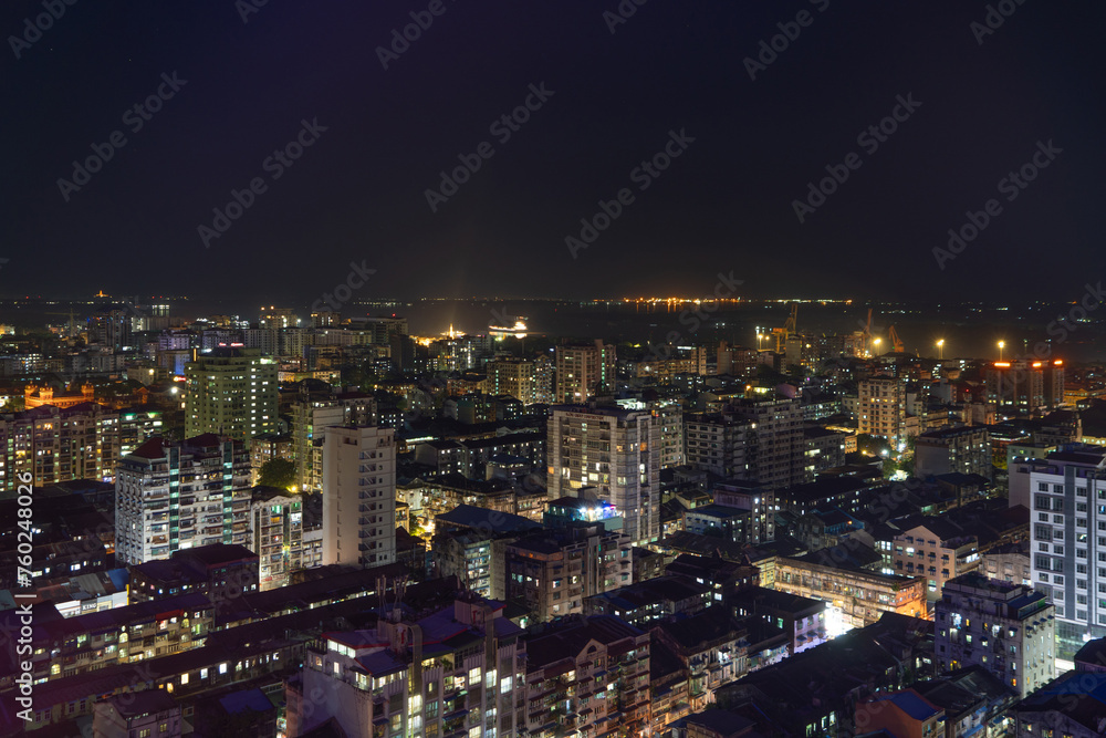 Aerial top view of Yangon urban city town, Myanmar or Burma. Tourist destination.