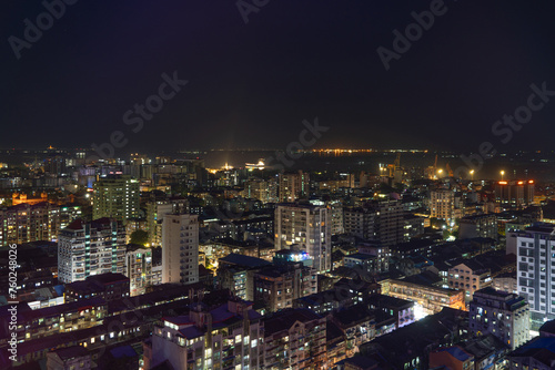 Aerial top view of Yangon urban city town, Myanmar or Burma. Tourist destination. © tampatra