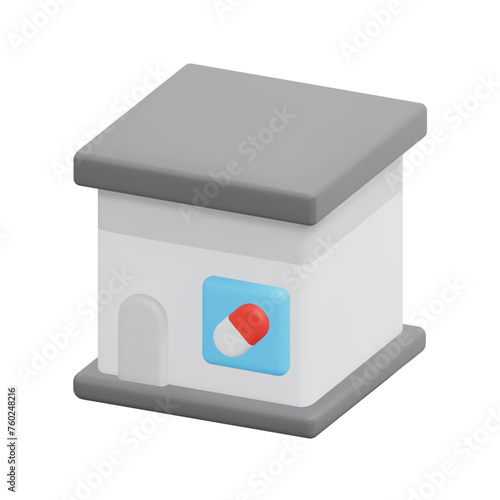 3d pharmacy icon vector. Isolated on white background. 3d building and architecture concept. Cartoon minimal style. 3d vector building icon render illustration.