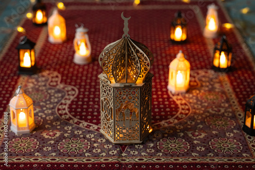 Colorful Ramadan Lanterns, Ramadan Month Background Concept Photo, Uskudar Istanbul, Turkiye (Turkey) photo