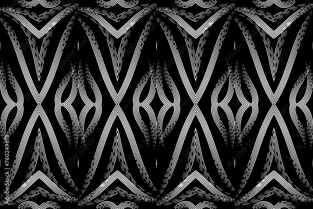 Seamless Black and white batik ethnic dayak borneo line art pattern for aesthetic background or garment textile