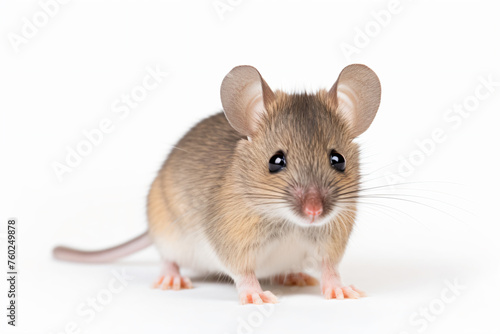a small mouse is standing on a white surface