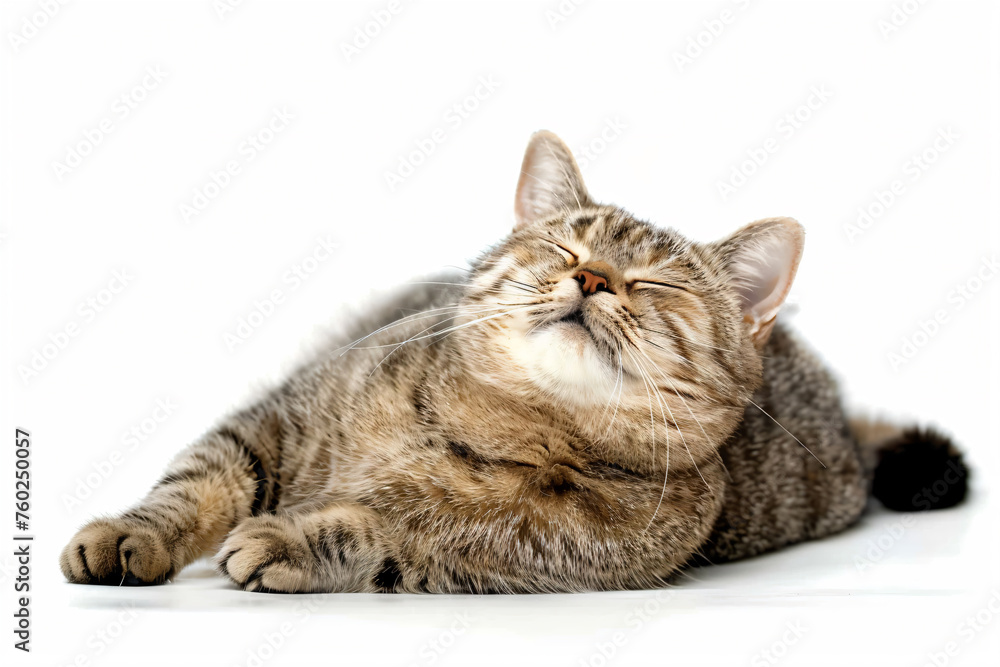 Fototapeta premium a cat is laying down on a white surface