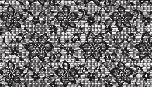 Black lace fabric scattered with small flowers.