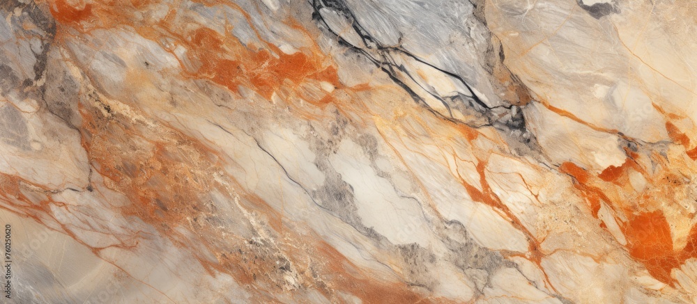 A close up of a marble tile featuring a gray and orange marble texture, resembling a landscape with natural materials like bedrock and wood A close up of a marble tile featuring a gray and orange marble texture, resembling a landscape with natural materials like bedrock and wood