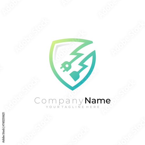 Electrical safety logo, simple design with line, shield design vector