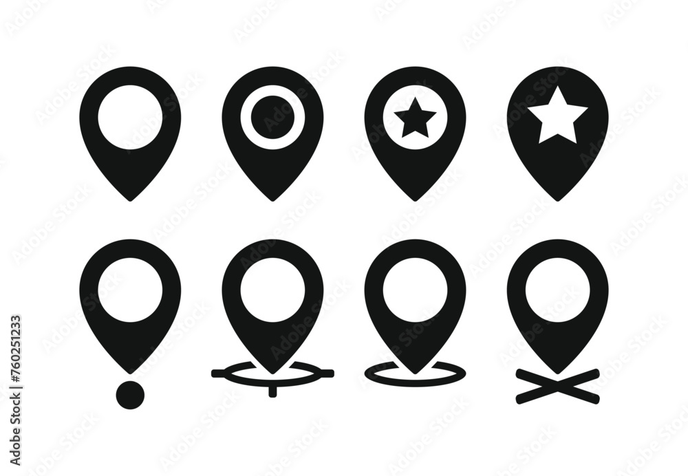 Set of map pointer icons, location pin symbol, navigation signs Set of map pointer icons, location pin symbol, navigation signs