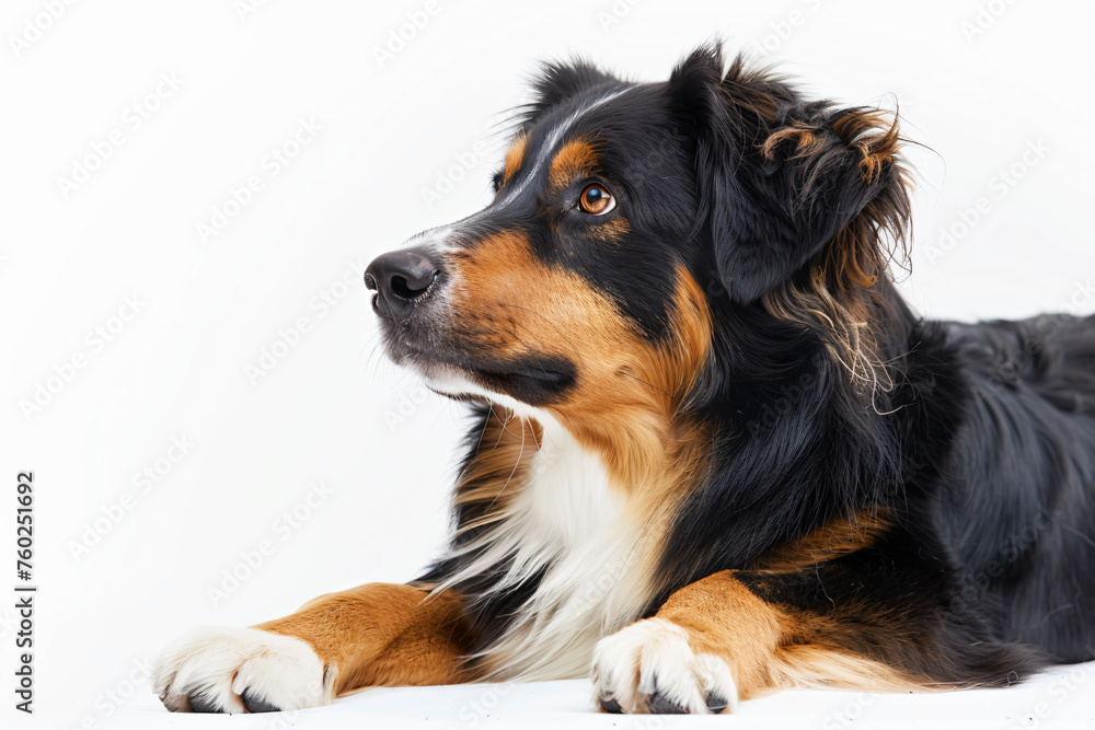 a dog laying down on a white surface