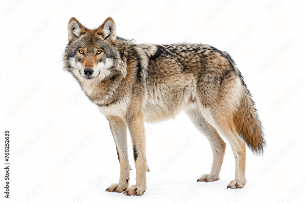 a wolf standing in the snow looking at the camera a wolf standing in the snow looking at the camera