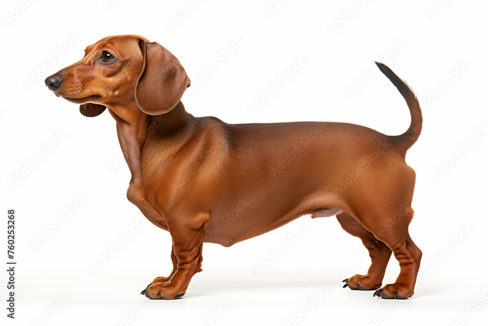 a brown dog standing on a white surface