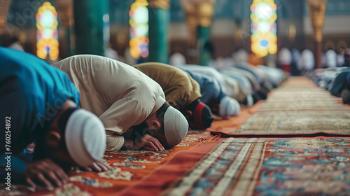 Muslims praying in mosque 