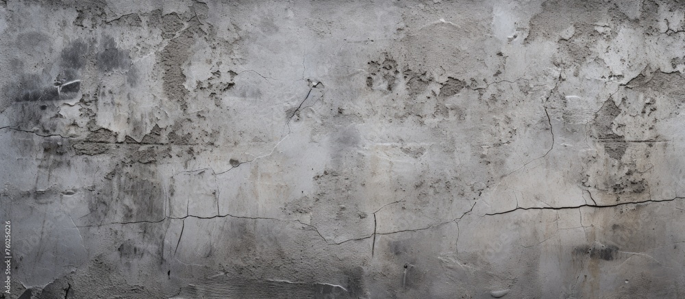 Obraz premium A closeup shot of a concrete wall with peeling paint in gray tones, resembling a wood pattern. The artful texture creates a rectangle of darkness, freezing the moment in monochrome photography