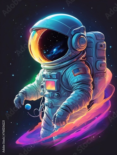 Beautiful painting of an astronaut in a colourful galaxy. © Niru Pixel