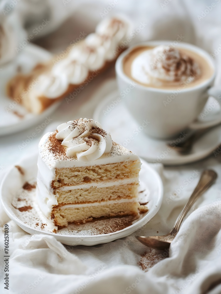 Latte coffee, cake, with white as the main color tone, perfect social media post, add, menu, bakery, morning routine. Latte coffee, cake, with white as the main color tone, perfect social media post, add, menu, bakery, morning routine.
