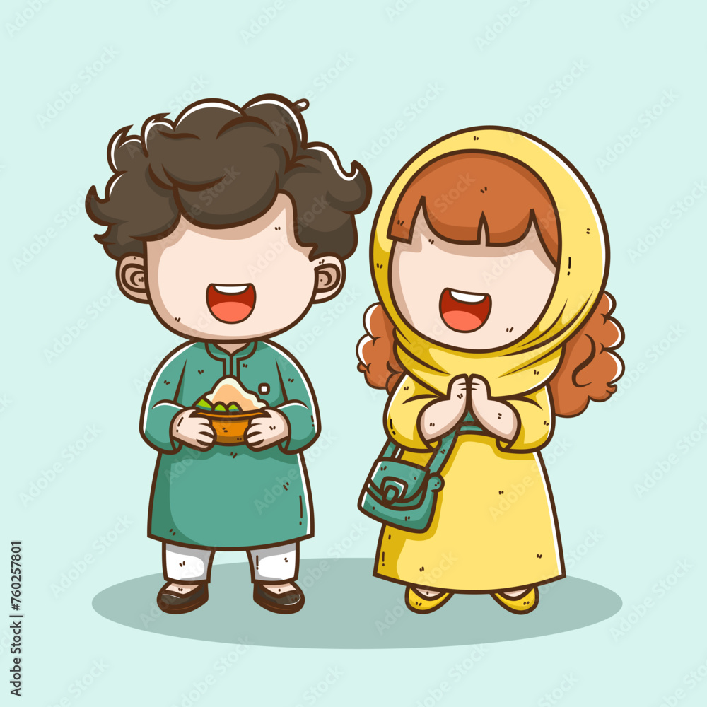Cute Muslim kid cartoon character vector illustration Cute Muslim kid cartoon character vector illustration