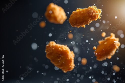 Crispy Chicken Nuggets Falling Mid-Air.