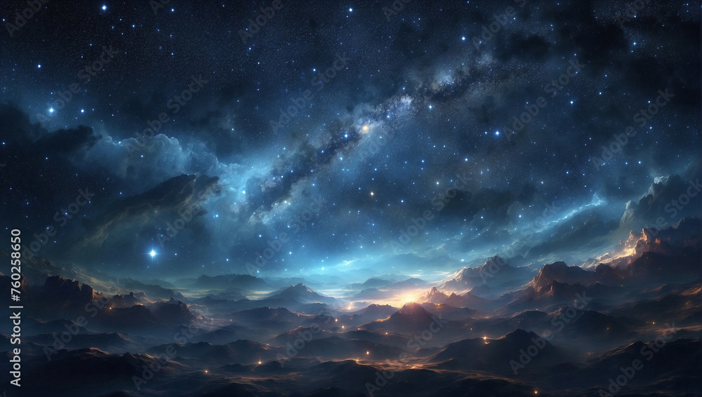 Fototapeta premium Dark blue universe with bright starry sky.