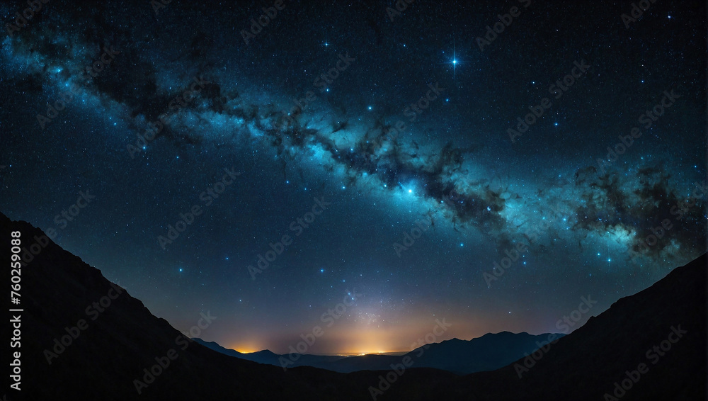 Dark blue space with bright starry sky.
