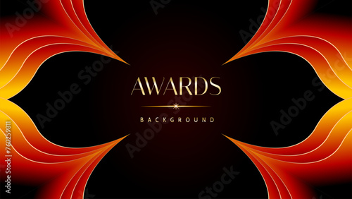 Red orange and golden awards graphics background. Elegant orange premium template design. Wedding invitation card. Engagement ceremony invite. Luxury premium corporate abstract design template.	