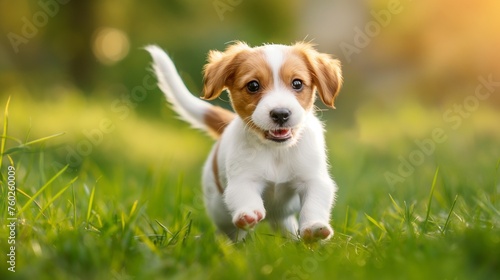 A playful puppy with floppy ears and a wagging tail photo