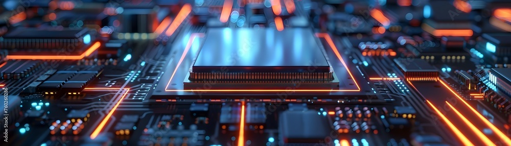 Futuristic Quantum CPU: Intricate Details of a High-Tech Microchip's Structure