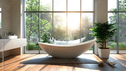Elegant Contemporary Bathroom A Luminous Sanctuary of Minimalist Design and Relaxation © Rudsaphon