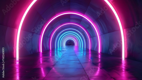 Futuristic Tunnel of Glowing Neon Arches: A Vision of Sci-Fi Illumination