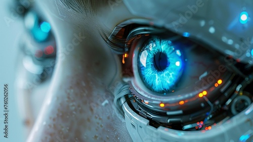 Humanoid robot eye. 3d rendering, artificial intelligence concept. © Viewvie