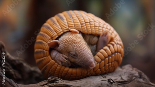 A sweet baby armadillo curled into a ball