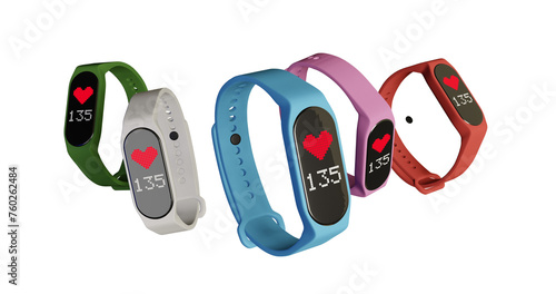 3d render of smart band, fitness watch, sport bracelet, or fitness activity tracker isolated on in transparent background png format.