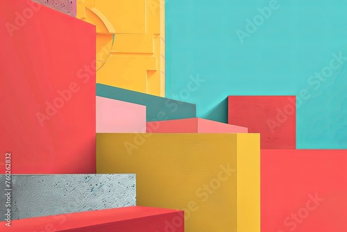 A minimalist composition featuring colorful blocks of varying sizes and hues with clean lines and bold contrasts. Generative AI