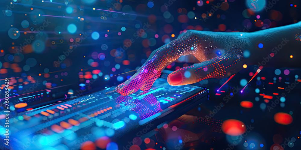 hands of IT professional typing on the keyboard with Abstract futuristic cyberspace with binary code design, big data connection technology concept hands of IT professional typing on the keyboard with Abstract futuristic cyberspace with binary code design, big data connection technology concept