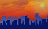 Vector illustration of city silhouette with sunset