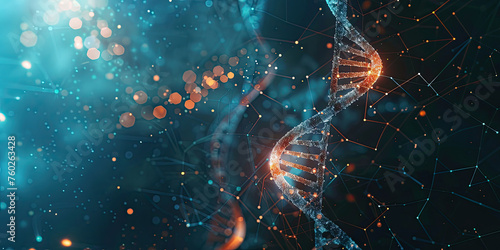 Background of DNA connecting in virtual interface on future, Science and innovation, Digital technology medical concept 
