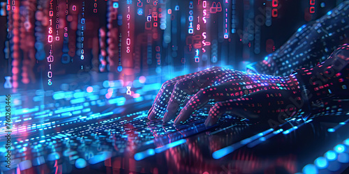 hands of IT professional typing on the keyboard with Abstract futuristic cyberspace with binary code design, big data connection technology concept  © Black Pig