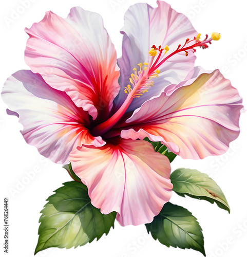Watercolor painting of Rose of Sharon (Hibiscus syriacus) flower. photo