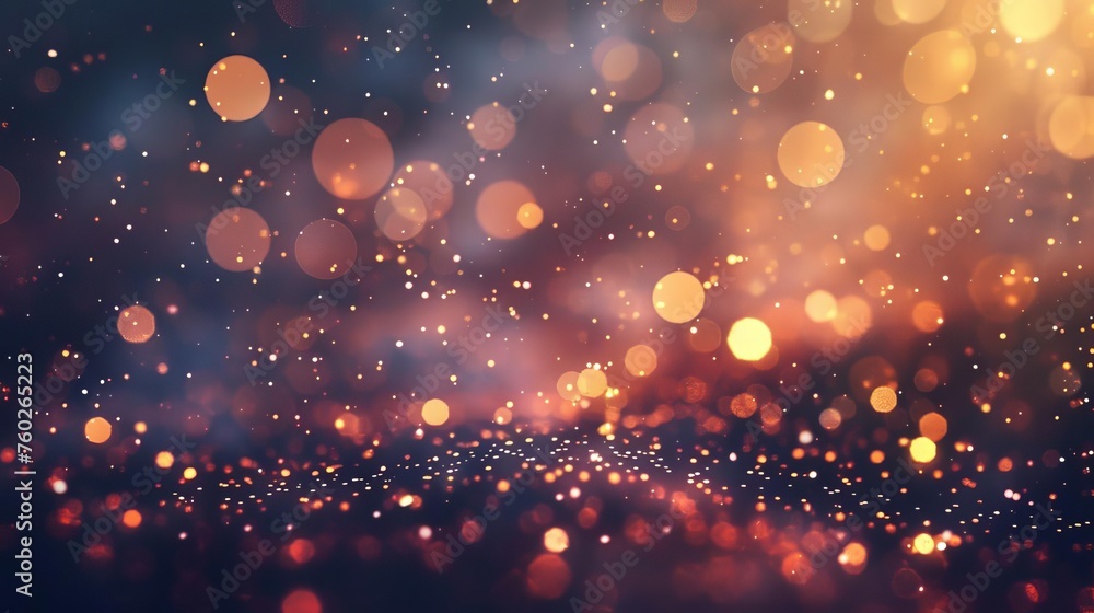 Festive Christmas Glowing Bokeh Lights, Sparkling Confetti on Shimmering Background Texture