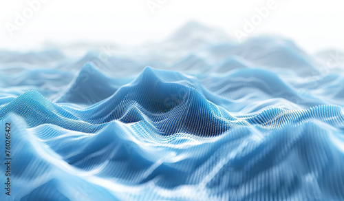 3d render of an abstract background with blue waves and mountains made from lines and dots