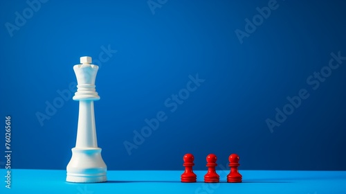 A single red chess piece standing tall among white pieces, embodying leadership and strategic difference