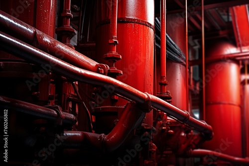 The vibrant contrast of red-hot metal against the cool steel of industrial equipment, a study in temperature and texture © chayantorn