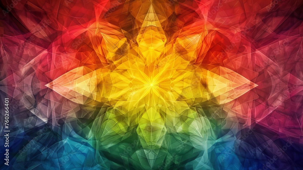 Vibrant abstract background with a kaleidoscope of geometric shapes and rainbow colors creating a mesmerizing pattern